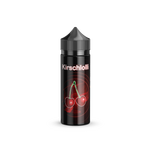Eine schwarze Flasche mit Kirschmotiv und dem Aufdruck Kirschlolli.