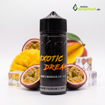MaZa Exotic Dream Longfill Aroma mit Mango, Maracuja und Eiswürfeln auf weißem Hintergrund.