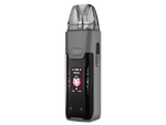 Vaporesso LUXE XR MAX 2 E-Zigaretten Set in Grau mit digitalem Display und transparentem Pod.