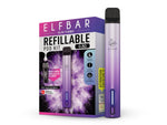 Elfbar Elfa Turbo Pod Kit in Violett mit 550 mAh Akku, 0,8 Ohm Pod und Verpackung.