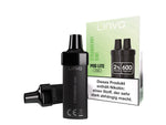 Zwei schwarze Linvo Pod Lite Cartridges in der Geschmacksrichtung Strawberry Kiwi mit Verpackung.