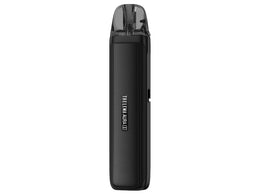 Schwarzes Lost Vape Thelema Aura S E-Zigaretten Set mit Lederoptik und transparentem Pod.