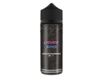 MaZa Lychee Bomb Longfill Aroma in einer 120 ml Flasche mit schwarzem Etikett und Verschluss.