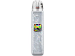 Uwell Caliburn G4 E-Zigarette mit silbernem Muster und Farbdisplay.