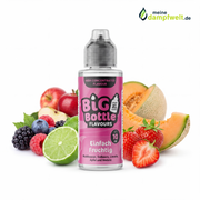 Big Bottle Longfill Aroma Einfach Fruchtig in einer 10 ml Flasche umgeben von frischen Früchten.