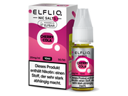 ELFLIQ Cherry Cola Nikotinsalz Liquid in einer 10 ml Flasche neben der passenden Verpackung in der Niktoinstärke 20 mg/ml