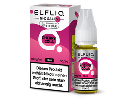 ELFLIQ Cherry Cola Nikotinsalz Liquid in einer 10 ml Flasche mit passender Verpackung.