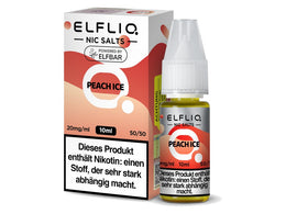 ELFLIQ Peach Ice Nikotinsalz Liquid in einer 10ml Flasche mit passender Umverpackung.