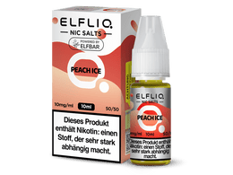 ELFLIQ Peach Ice Nikotinsalz Liquid in einer 10ml Flasche mit passender Umverpackung.