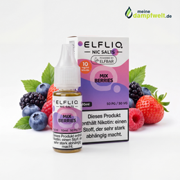 ELFLIQ Mix Berries Nikotinsalz Liquid in einer 10ml Flasche mit Beeren-Illustrationen.