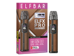 Elfbar Elfx Pro Classic Edition E-Zigaretten Set in brauner Lederoptik mit Verpackung und Display.