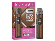Elfbar Elfx Pro Classic Edition E-Zigaretten Set in brauner Lederoptik mit Verpackung und Display.
