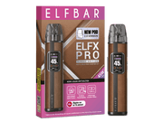 Elfbar Elfx Pro Classic Edition E-Zigaretten Set mit braunem Leder-Design und Farbdisplay.