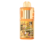 Orangefarbene Geekvape Kloud Einweg E-Zigarette mit transparentem Gehäuse und Rom-Motiv-Design.