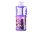 Lila GEEKVAPE Kloud Einweg E-Zigarette mit transparentem Gehäuse und buntem Stadt-Design.