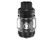 Schwarzer GeekVape Z Subohm 5 Clearomizer mit Glasbehälter und Zeus-Logo.