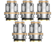 Fünf Geekvape Z Series XM Verdampferköpfe in silberner Ausführung.