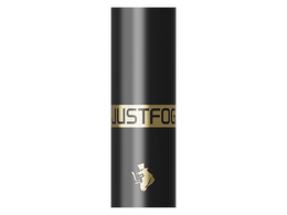 Ein einzelnes schwarzes JustFog GLENT Filter Drip Tip mit goldenem Logo und Schriftzug.