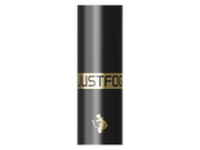 Ein einzelnes schwarzes JustFog GLENT Filter Drip Tip mit goldenem Logo und Schriftzug.