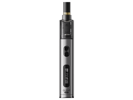 Das JustFog GLENT PRO E-Zigaretten Set in Silber mit Display und schwarzem Mundstück.