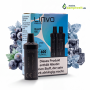Linvo Pod Lite Cartridge Black Ice Packung mit zwei Pods, schwarzen Johannisbeeren und Eiswürfeln.