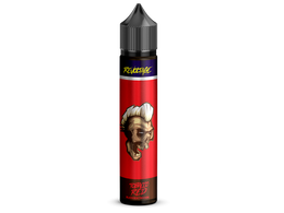 Revoltage Tobacco Red Longfill Aroma in einer Flasche mit Totenkopf-Logo auf rotem Hintergrund.