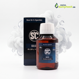 SC Basis Liquid 100ml nikotinfrei in einer Braunglasflasche mit 50/50 PG/VG Mischungsverhältnis.