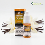 SC Vanilla Hybrid Nikotinsalz Liquid in einer 10ml Flasche mit Verpackung und Vanilleblüten.