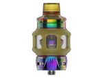 Uwell Valyrian IV Clearomizer in Regenbogenfarben mit gelbem Silikonschutz und 8,5 ml Glastank.