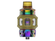 Uwell Valyrian IV Clearomizer in Regenbogenfarben mit gelbem Silikonschutz und 8,5 ml Glastank.
