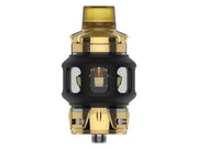 Uwell Valyrian IV Clearomizer in Gold mit schwarzem Silikonschutz und 8,5 ml Tankvolumen.