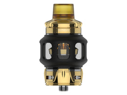 Uwell Valyrian IV Clearomizer in Gold mit schwarzem Silikonschutz und 8,5 ml Tankvolumen.