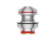 Ein silberner Uwell Valyrian IV Verdampferkopf mit roten Dichtungsringen und 0,35 Ohm Kennzeichnung.