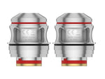 Zwei silberne Uwell Valyrian IV Verdampferköpfe mit roten Dichtungsringen und 0,18 Ohm Aufdruck.