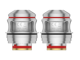 Zwei silberne Uwell Valyrian IV Verdampferköpfe mit roten Dichtungsringen und 0,18 Ohm Aufdruck.