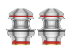 Zwei silberne Uwell Valyrian IV Verdampferköpfe mit roten Dichtungsringen und 0,35 Ohm Aufdruck.