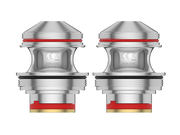 Zwei silberne Uwell Valyrian IV Verdampferköpfe mit roten Dichtungsringen und 0,35 Ohm Aufdruck.