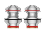Zwei silberne Uwell Valyrian IV Verdampferköpfe mit roten Dichtungsringen und 0,35 Ohm Aufdruck.