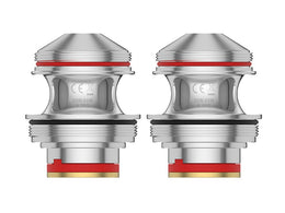 Zwei silberne Uwell Valyrian IV Verdampferköpfe mit roten Dichtungsringen und 0,35 Ohm Aufdruck.