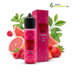 Vampire Vape Pinkman Longfill Aroma in einer 60 ml Flasche mit passender Verpackung und Früchten.