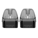 Zwei Vaporesso Luxe XR Pods in Schwarz mit sichtbarem Tank und Mundstück.