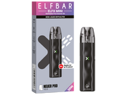 Elfbar Elfx Mini E-Zigaretten Set in Schwarz mit Verpackung und 30W Leistungsangabe.