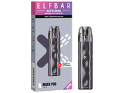 Elfbar Elfx Mini E-Zigaretten Set in Grau mit Verpackung und neuem V2.0 Pod.