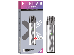 Elfbar Elfx Mini E-Zigaretten Set in Silber mit Verpackung und neuem V2.0 Pod.