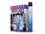 Elfbar Elfa Turbo Pod Kit in Blau mit 550 mAh Akku, 0,8 Ohm Pod und Verpackung.