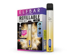 Elfbar Elfa Turbo Pod Kit in Gold mit 0,8 Ohm Refillable Pod und Verpackung.