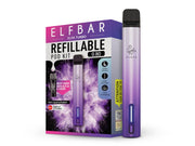 Elfbar Elfa Turbo Pod Kit in Violett mit 550 mAh Akku, 0,8 Ohm Pod und Verpackung.