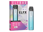 Elfbar Elfx E-Zigaretten Set in Silber-Blau mit wiederbefüllbarem Pod und Originalverpackung.