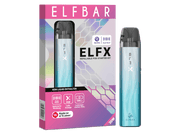 Elfbar Elfx E-Zigaretten Set in Silber-Blau mit wiederbefüllbarem Pod und Originalverpackung.
