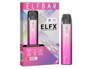 Elfbar Elfx E-Zigaretten Set in Pink mit Verpackung und wiederbefüllbarem Pod-System.